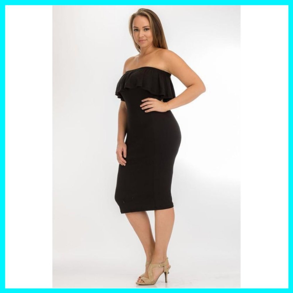NWT Plus Size Bodycon Ruffled Tube Dress Yellow - Picture 5 of 7